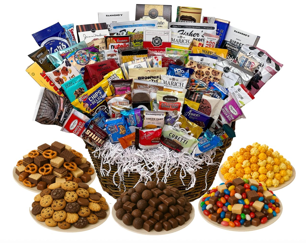 Handcrafted Gift Basket with Chocolates, Cookies, Snacks & Candy. Perfect for Birthdays, Sympathy, Holidays, Clients & Thank You Gifts (Executive