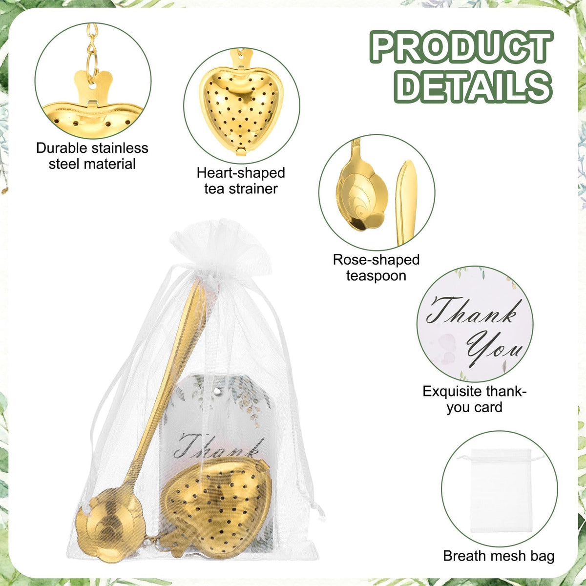 uxcell 25Set Bridal Shower Tea Party Favor Rose Spoon Heart Shape Ball Gold