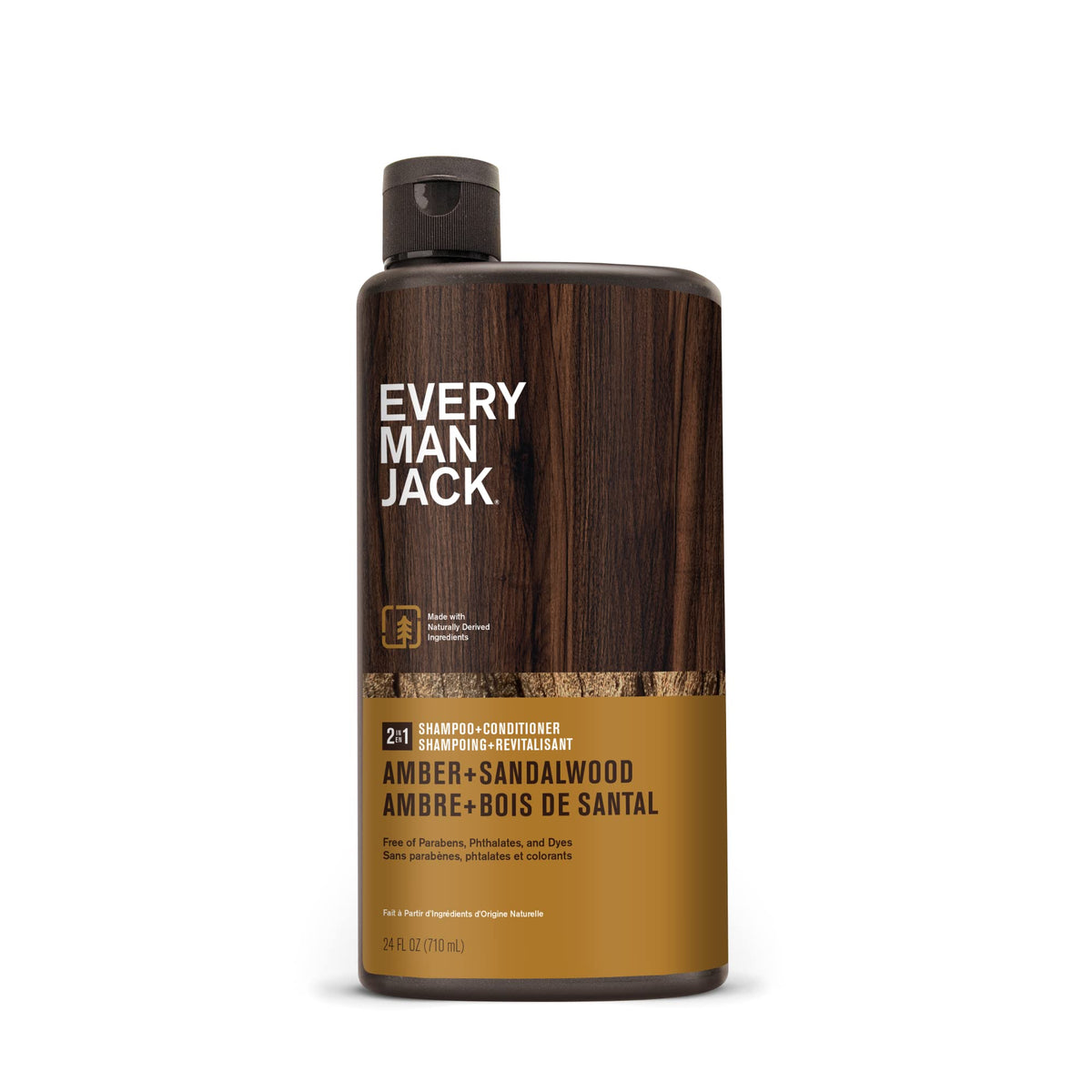 Every Man Jack Men's Shampoo & Conditioner 2-in-1, Amber Sandalwood, 24 oz