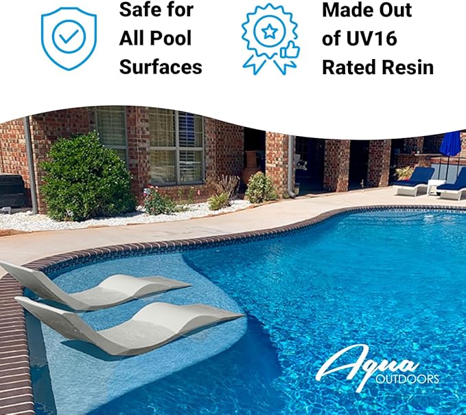 Aqua Outdoors - in-Pool Chaise Lounger - Inside Pool & Sun Shelf Lounge Chair - Designed for Water Depths Up to 9” - Compatible with All Types - Poolside & Sun Deck Tanning - White Granite