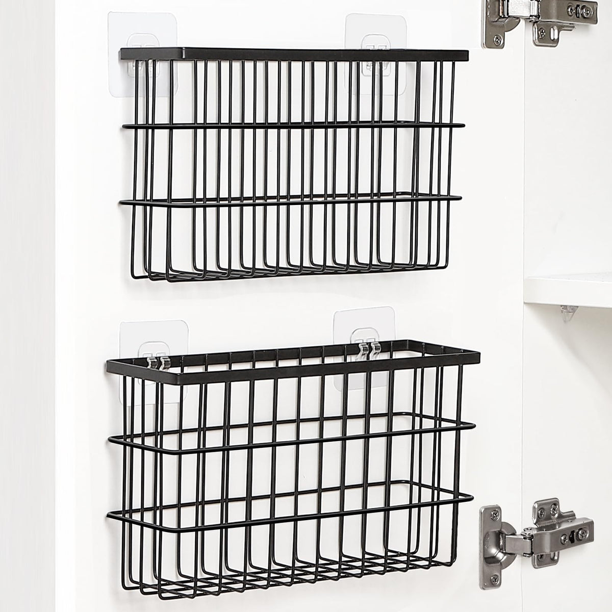 Sinnsally 2 Pack Cabinet Door Organizer,Self Adhesive Lid Organizers Inside Cabinet Storage Boxes,Hanging Storage Basket Organizer Wall Mounted Pantry Caddy Cup Holder for Kitchen,Fridge,Bathroom