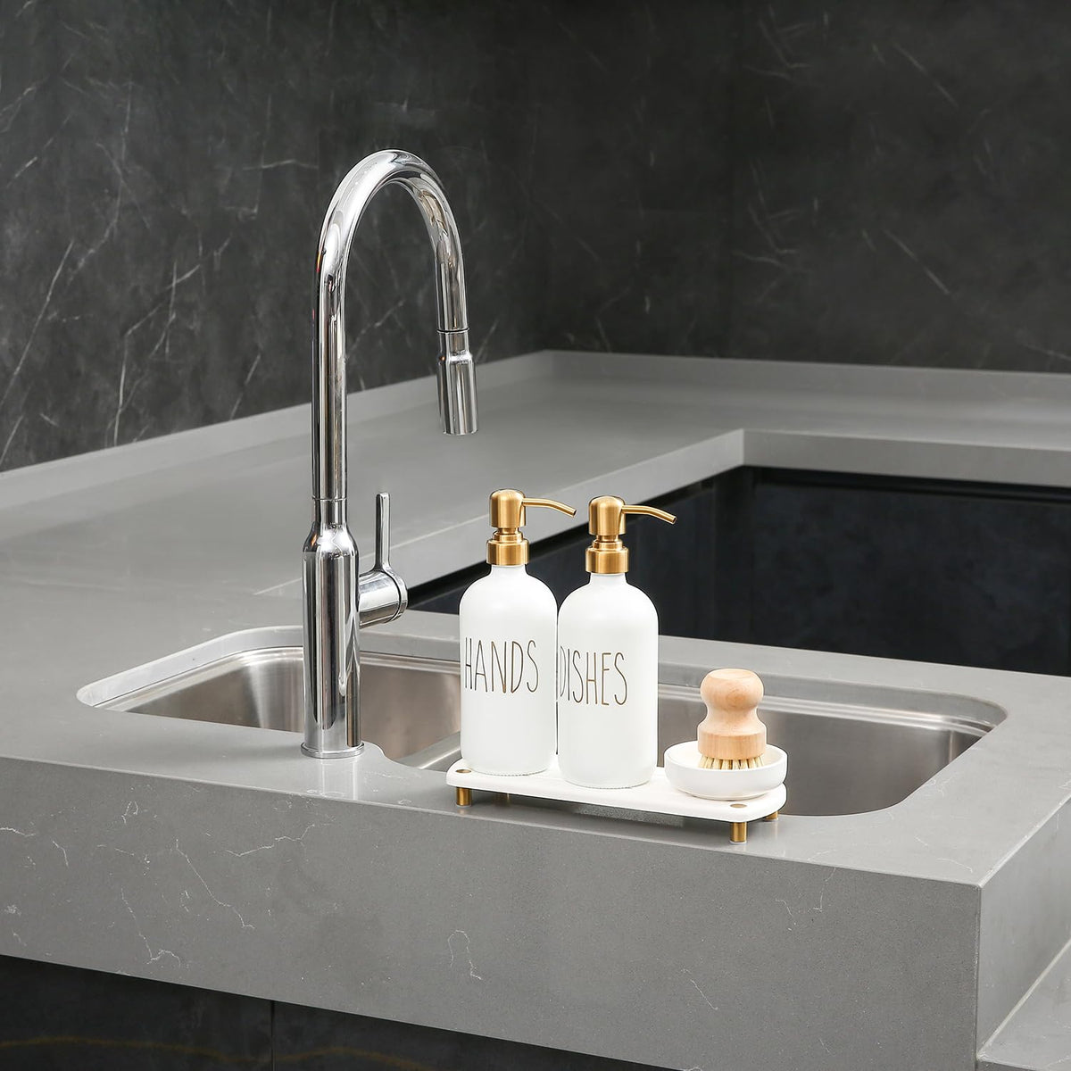 MOMEEMO Soap Dispenser Set Comes with Stainless Steel Pumps, Gold & White