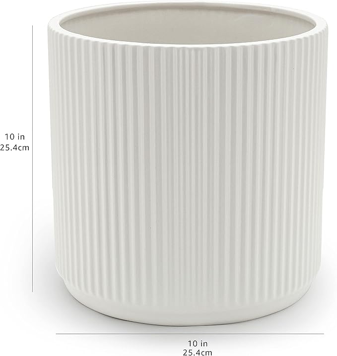Amazon Basics Fluted Ceramic Round Planter, 10 in, White