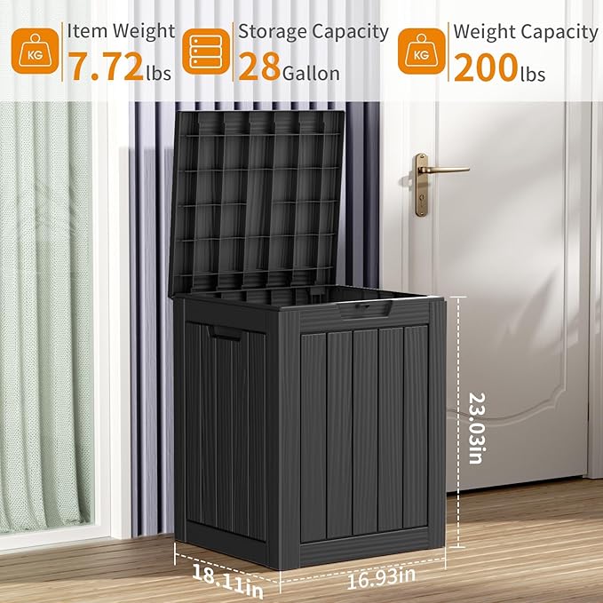 DRATO Deck Boxes, 28 Gallon Outdoor Storage Box for Patio Cushion, Sports Equipment, Garden Tools, Waterproof and UV Resistant, Lockable Black