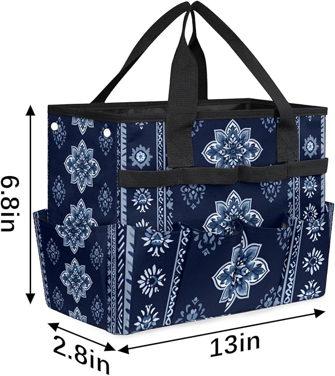 Westward Floral Gardening Tool Bag,Heavy Duty Garden Tote Bag,Portable Oxford Gardening Storage Basket Organizer Handbag with Pockets Handle,Hand Tools Gifts for Outdoor Garden Lawn Yard