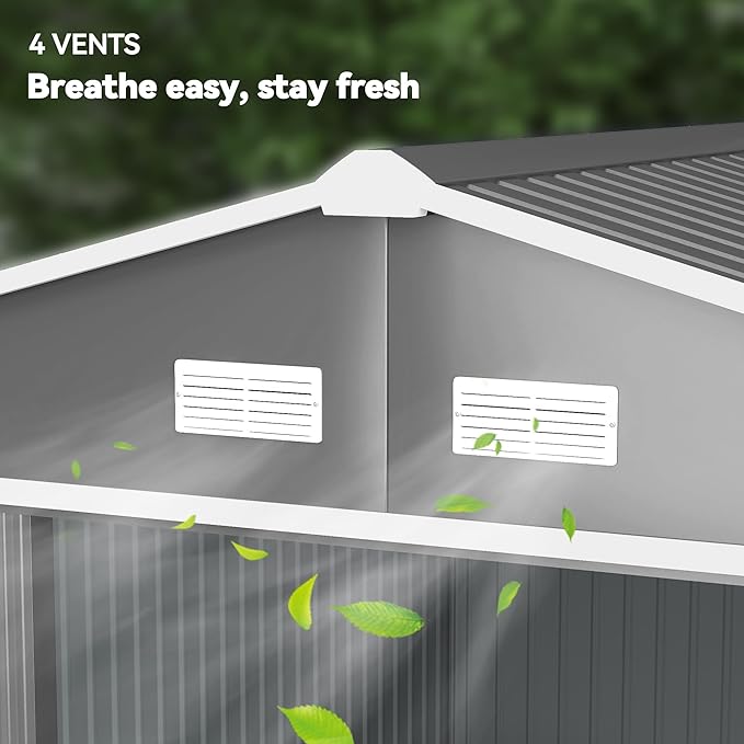 Outsunny 11' x 9' Outdoor Storage Shed, Garden Tool Metal Shed with Foundation Kit, Double Lockable Door, Air Vents and Sloping Roof, for Backyard, Patio, Lawn, Gray