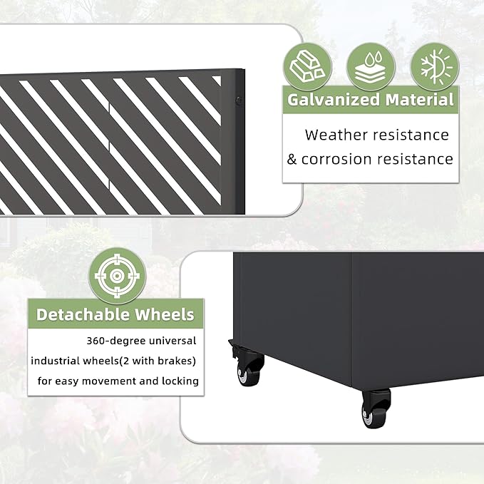 Casaphoria Metal Raised Garden Bed with Trellis and Wheels, 72"x47"x16" Planter Box for Climbing Plants, Vegetables & Vines, Features Drainage Holes and Privacy Screen, Black(Parallel&Louvered)