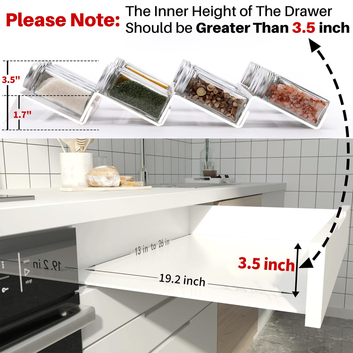 MIUKAA Clear Spice Drawer Organizer, 4 Tier - 2 Set Acrylic Seasoning Rack