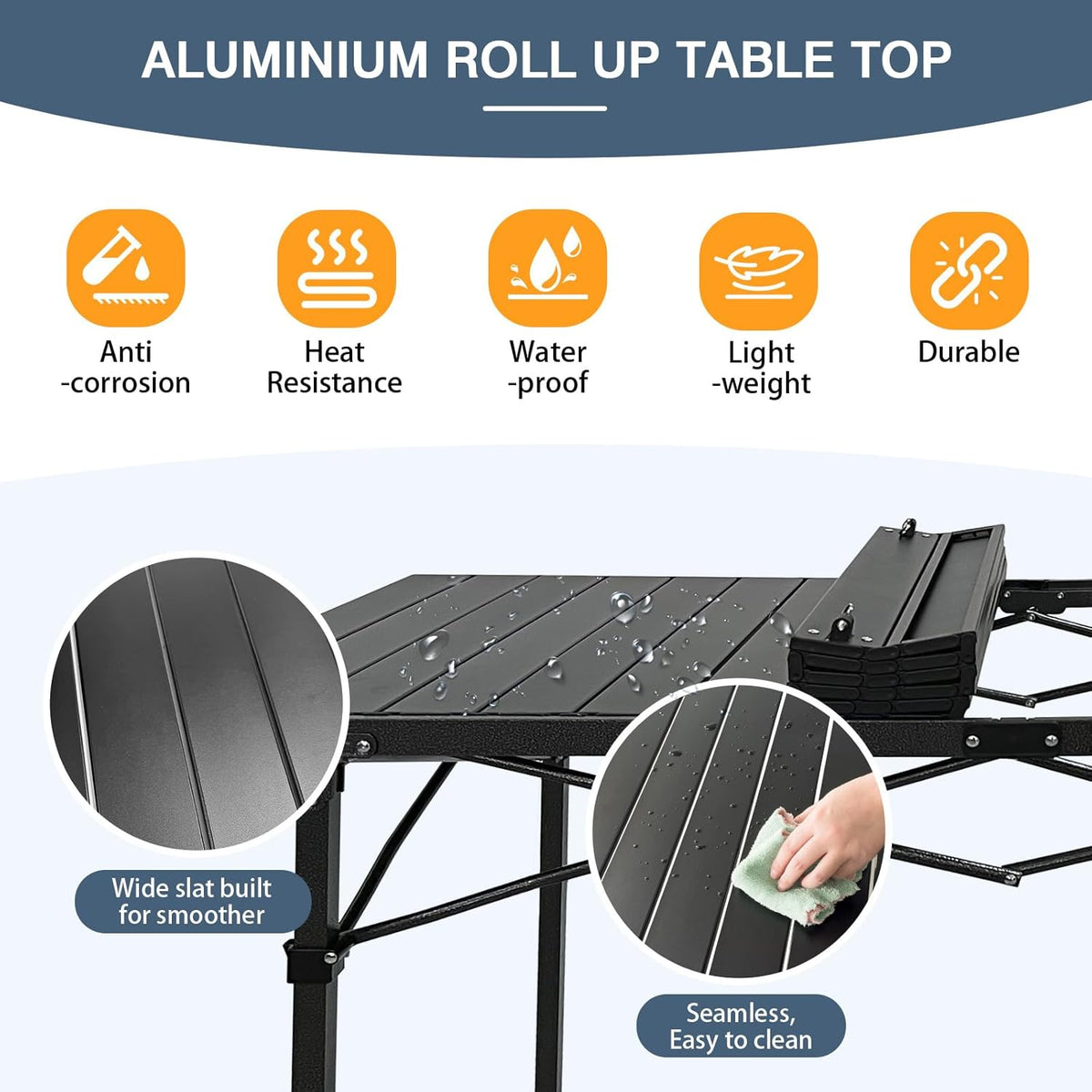 Large Folding Camping Table Aluminum for 5-7 People 55"X27.5" Roll Up Tall Outdoor Portable Table Lightweight with Carry Bag for Picnic BBQ Backyard Beach Black