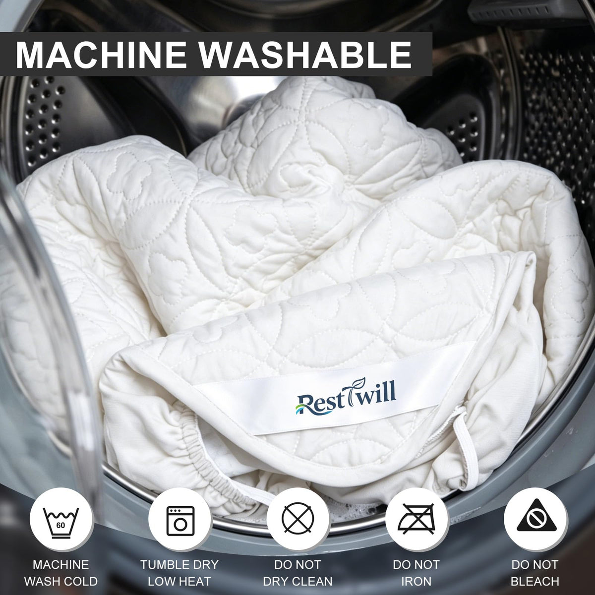 RestTwill Waterproof Mattress Protector King, Noiseless Mattress Pad