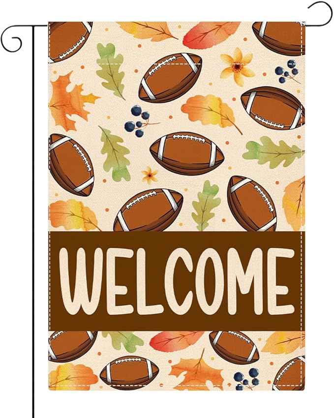 Welcome Fall Garden Flag Autumn Football Garden Flag 12x18 inch Double Sided Fall Maple Leaves Seasonal Flags for Yard Outside Lawn Patio (Flay 1802)
