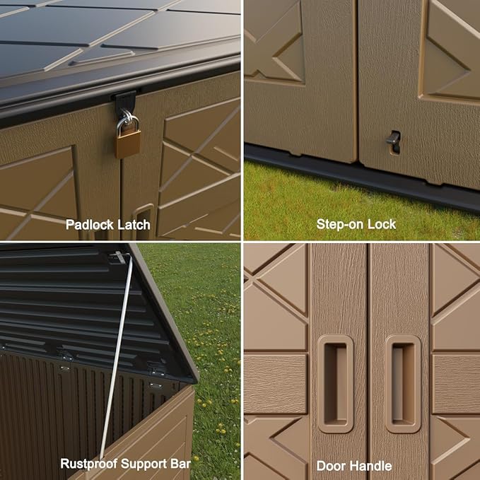 KINYING Larger Outdoor Storage Shed Weather Resistance, Resin Sheds & Outdoor Storage for Garden, Patios, Backyards, 48 Cu.Ft Tool Shed for Garbage Cans, Lawn Mower, Garden Tools,Brown