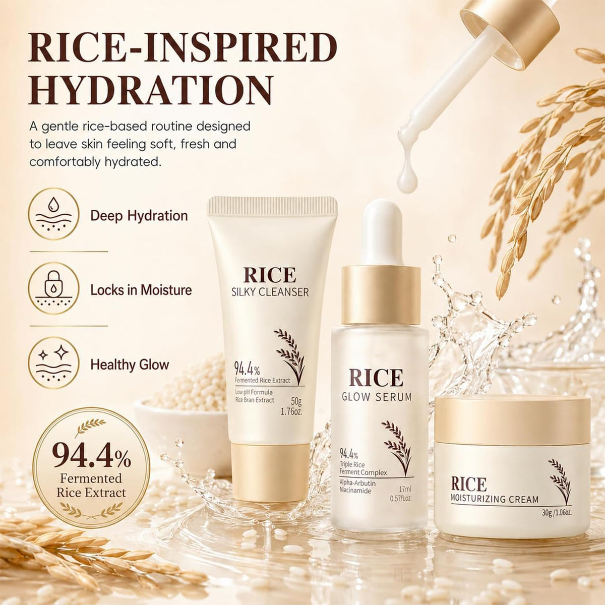 17PCS Korean Skin Care Set, Rice Skincare Set for Women, Kids Skin Care