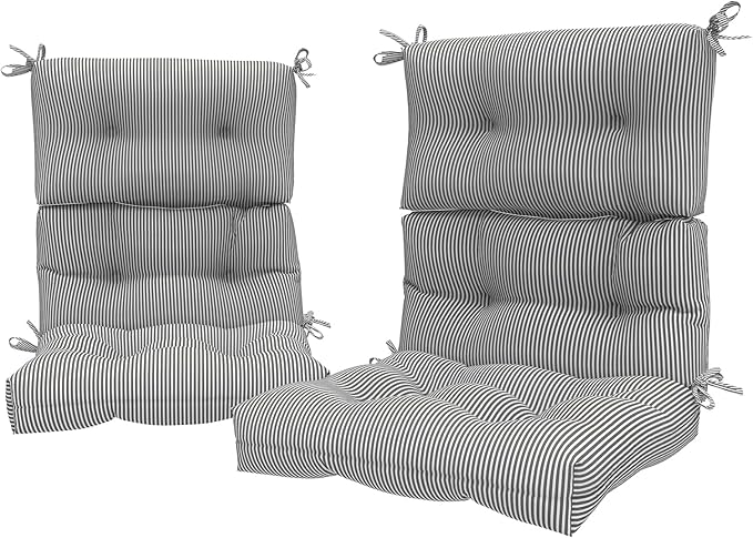 LVTXIII Outdoor 44x22-inch High Back Chair Cushions, Patio Solid Tufted Adirondack Chair Seat Cushions, Seasonal Replacement Rocking Chair Cushion with Ties, Set of 2, Strip Grey