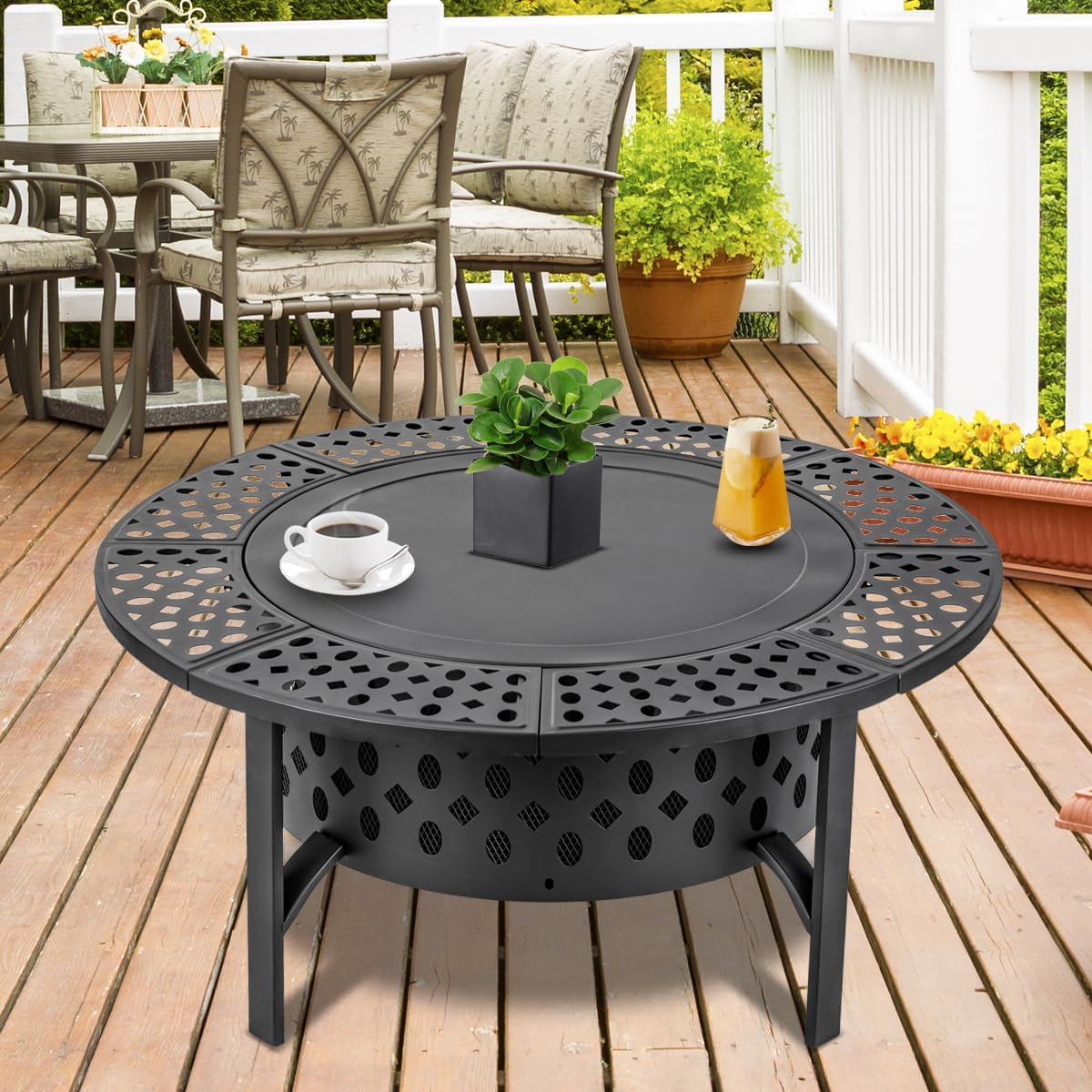 42 Inch Fire Pit with 2 Grills, Extra Large Wood Burning Fire Pits for Outside with Lid & Poker, Heavy Duty Firepit,BBQ& Outdoor Firepit & Round Metal Table 3 in 1 for Patio, Picnic, Party