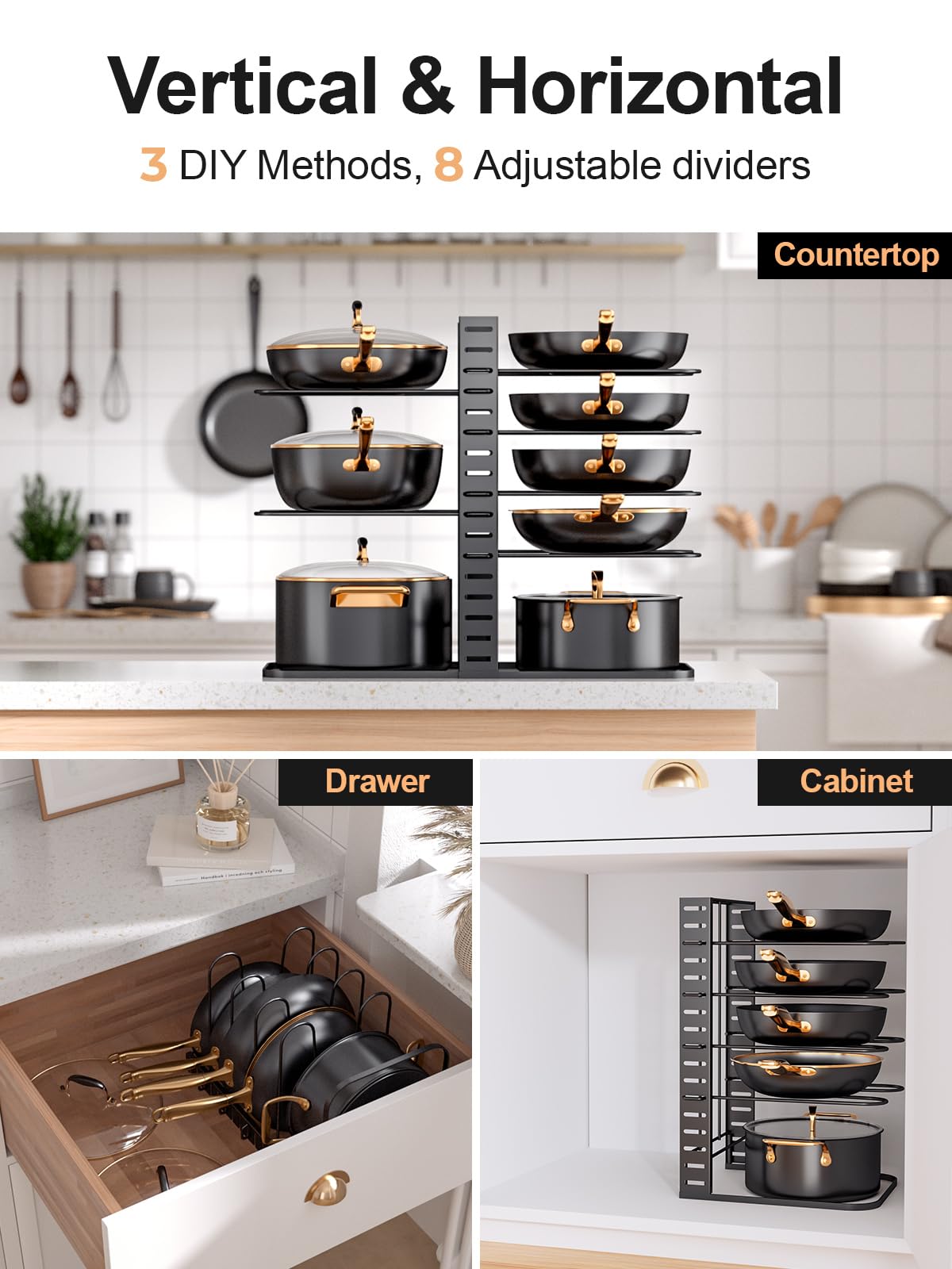 MUDEELA 8-Tier Lightweight Pots and Pans Organizer under Cabinet, 14.55" H
