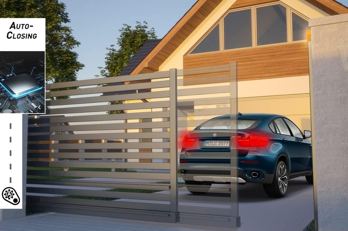 Blütezeit 5290lb Automatic Sliding Gate Opener Rack Drive Operator for Heavy Driveway Slide Gates Up to 40 Feet, Rolling Gate Motor with 2 Remote Controls, Infrared Sensor & Complete Hardware Kit