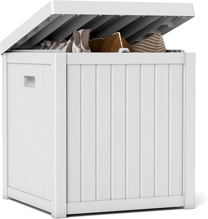 51 Gallon Resin Deck Box, Outdoor Storage Box Waterproof for Patio, Garden, Pool, and Deck, Storage Solution for Cushions, Tools, Delivery Packages, White