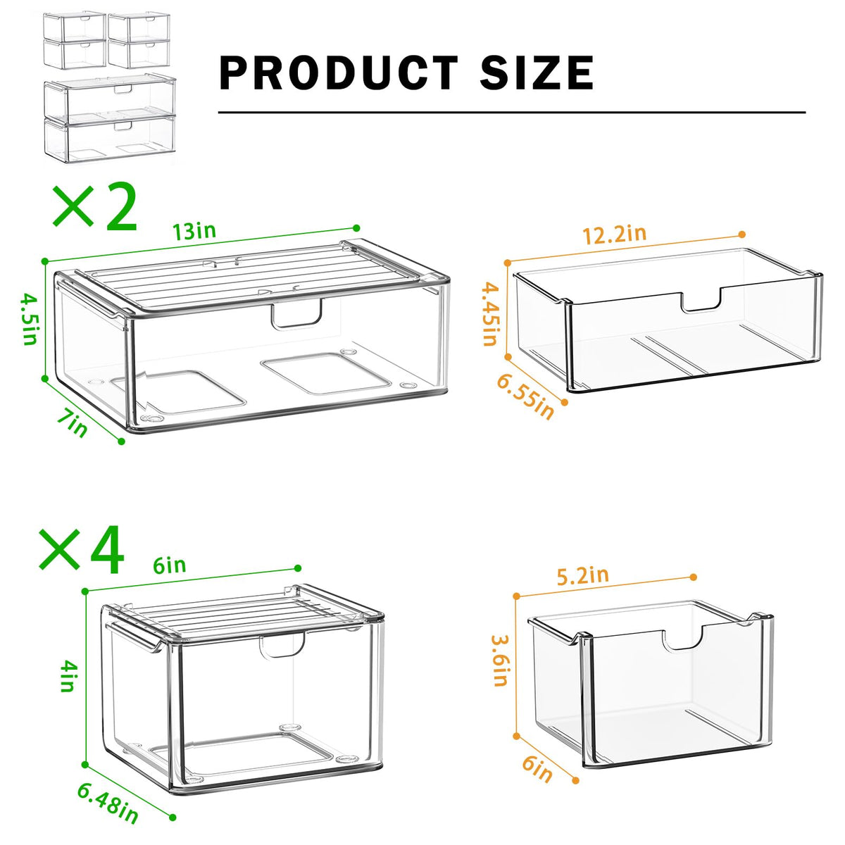 caktraie 6-Pack Acrylic Stackable Storage Drawers for Vanity, Desk, Bath