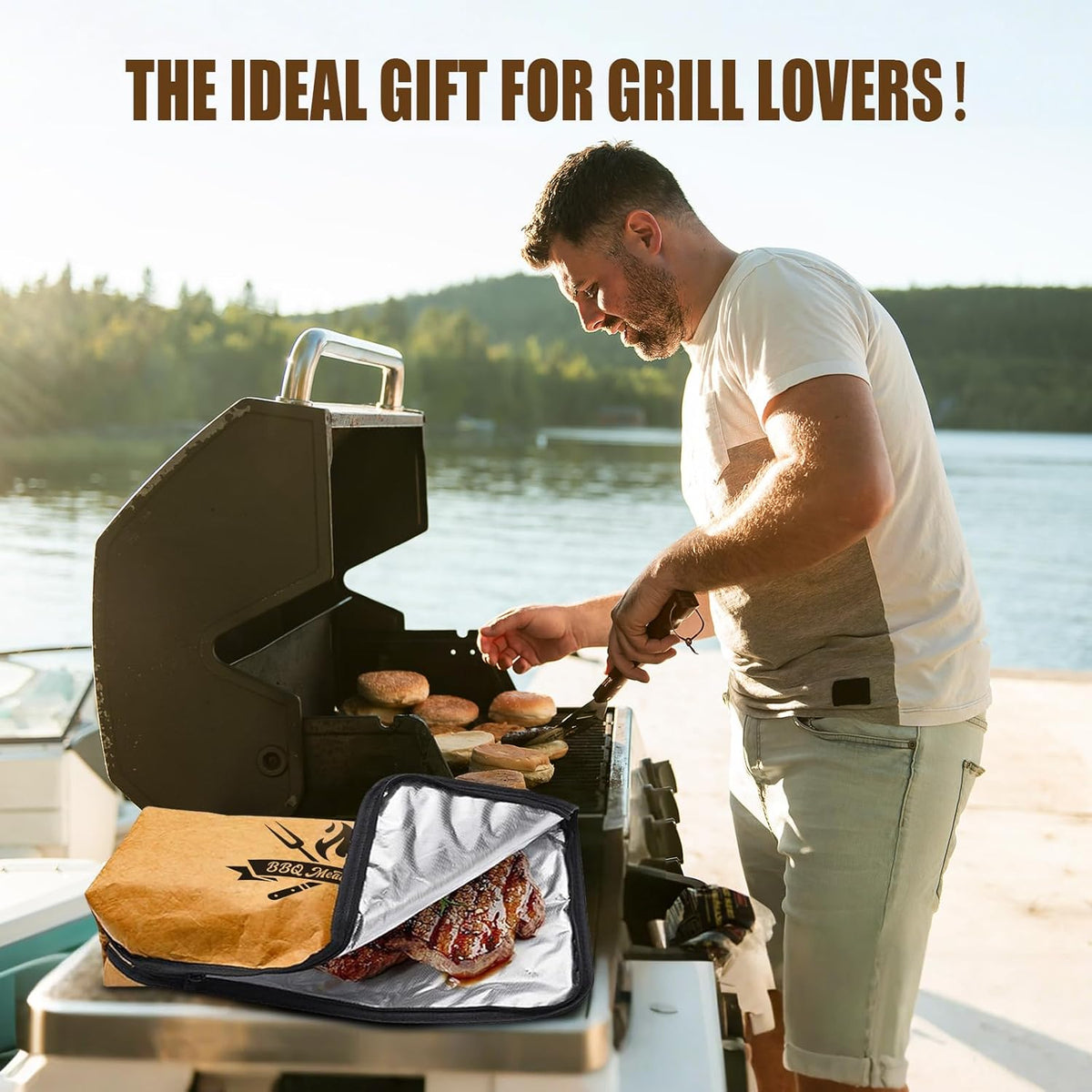 BBQ Blanket for Resting Meat, 22 in Smoker Meat Resting Blanket, Reusable Insulated Waterproof BBQ Accessories Resting Bag with Wide Mouth for Large Brisket/Beef/Pork Ribs - Gift for Men
