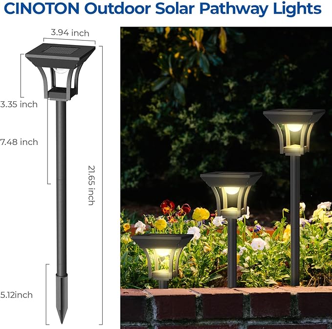 CINOTON 2 Pack RGBCW Solar Pathway Outdoor Lights, 3 Lighting Modes Solar LED Garden Light, IP65 Waterproof Outside Solar Powered Landscape Lighting for Patio Walkway Yard Driveway RGB/Warm/Cold White
