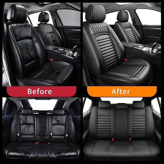 Fit Outback Car Seat Covers for Subaru Outback 2010-2024 2025 2026 - Upgraded Premium Waterproof & Breathable Leather, Airbag Compatible, All-Weather Seat Cushion Protector (Full Set, Black)