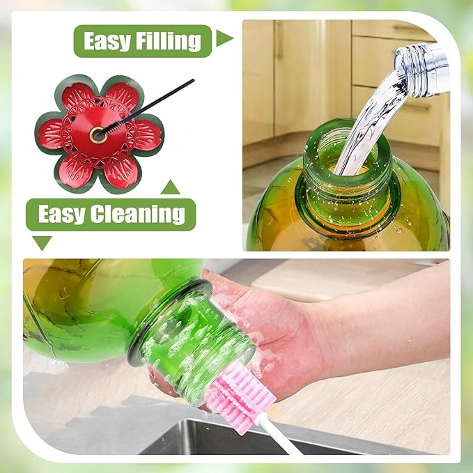 BOLITE Hummingbird Feeder, Glass Hummingbird Feeders for Outdoors Hanging, 22 Ounce, Five Feeding Ports with Perch, Peony Flower Shape, Orange and Green, Gifts for Women Men, Gifts for Mom Dad