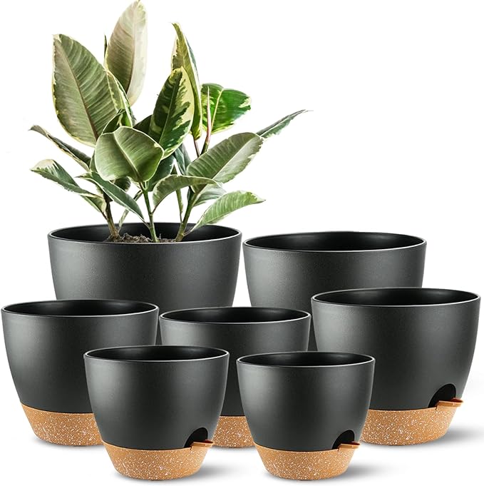 Indoor Pots For Plant Self Watering Plant Pots For Lazy People, 8/7.5/7/6.5/6/5.5/5 Inch,Black Plastic Self Watering Planter For All Houseplants,Succulent, African violets, Flowers And Cactus