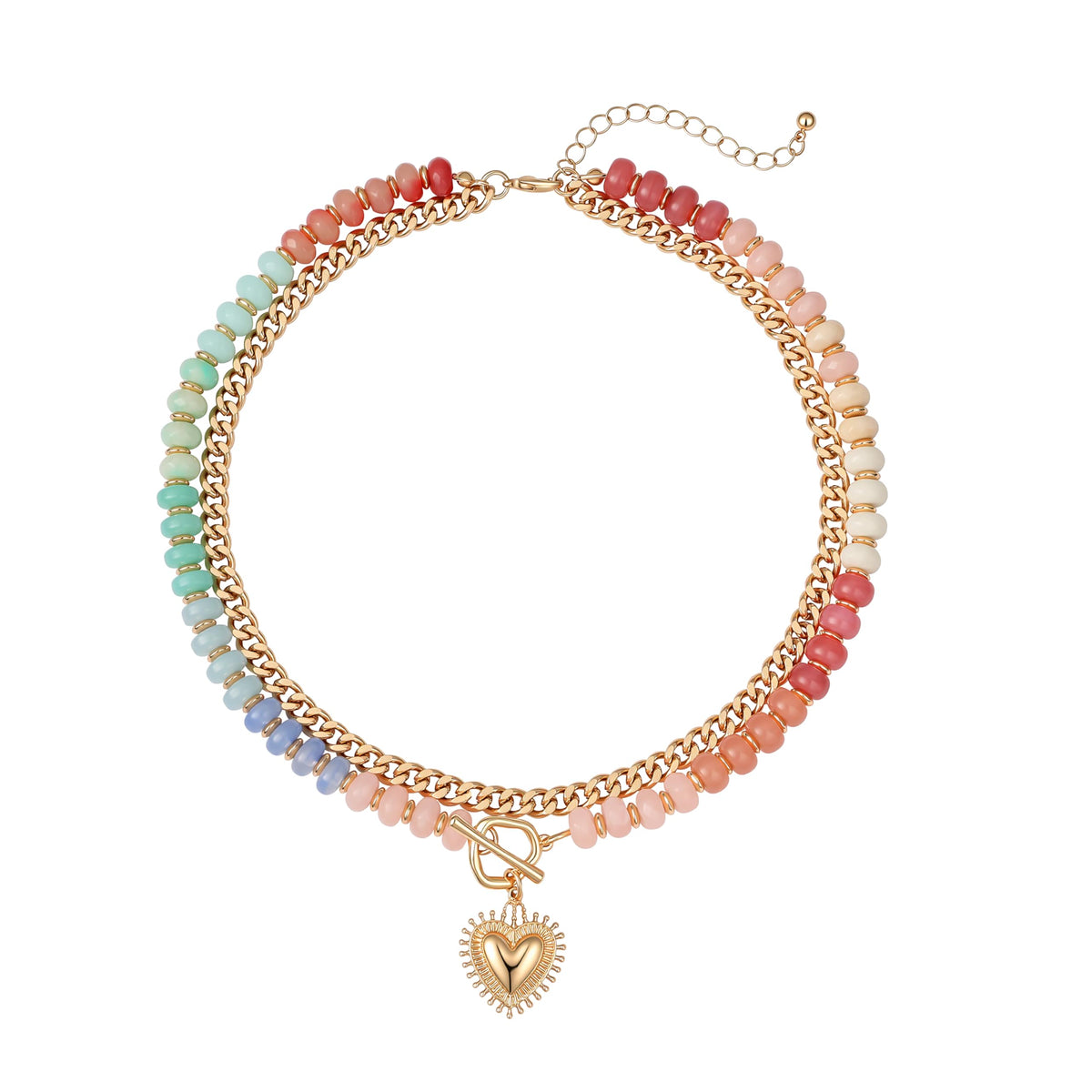 ALFISO Layered Necklaces for Women, Colorful Acrylic Beads & Heart Pendant