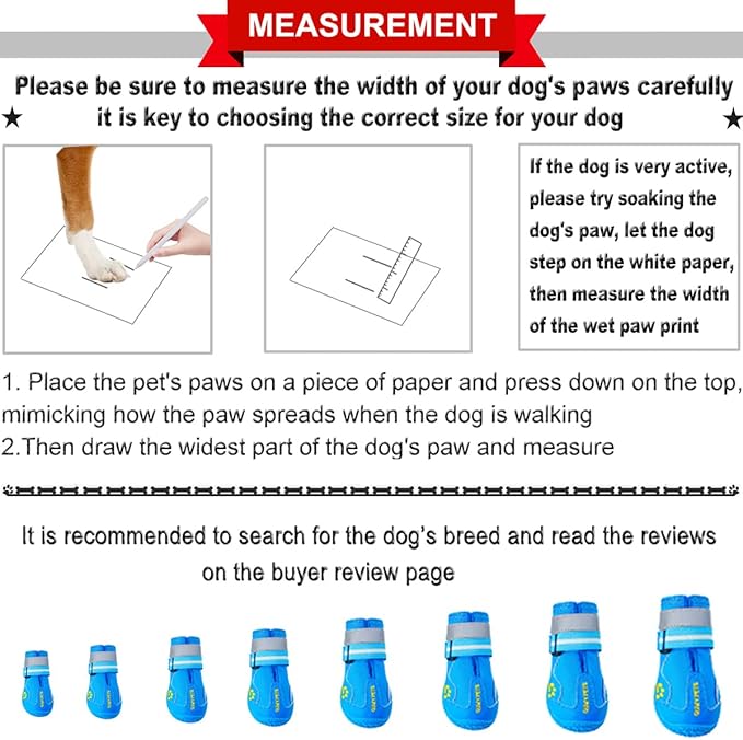 QUMY Dog Shoes for Large Dogs, Medium Dog Boots & Paw Protectors for Winter Snowy Day, Summer Hot Pavement, Waterproof in Rainy Weather, Outdoor Walking, Indoor Hardfloors Anti Slip Sole Blue 6