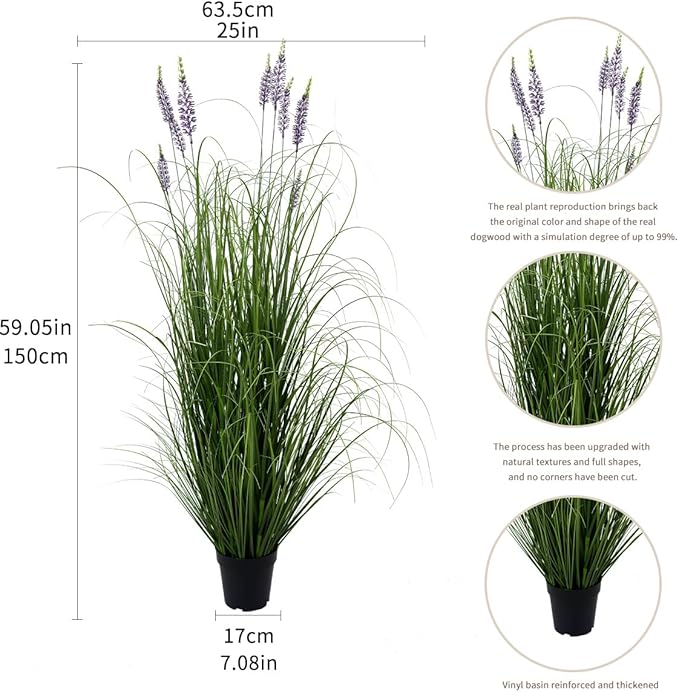 Artificial Plant 5ft(2pack) Tall Artificial Lavender Plant,Faux Plants Indoor Home Decorative Artificial Plants & Flowers in Pot Fake Plant, House Plant Indoor