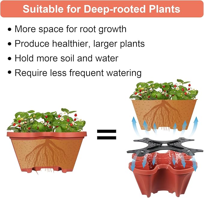 Vertical Planter 6 Tier Stackable Planters Garden Planters Strawberry Herb Flower and Vegetable Planter Indoor Outdoor Gardening Pots with Removable Wheels and Tools 2-Pack