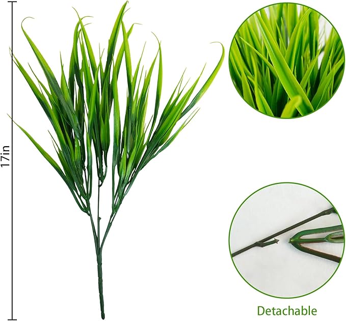 Uieke 12 Bundles Artificial Outdoor Plants UV Resistant Fake Grass Plants Faux Plastic Plants Greenery Shrubs for Home Garden Pathway Window Box Front Porch Spring Summer Decor, Green