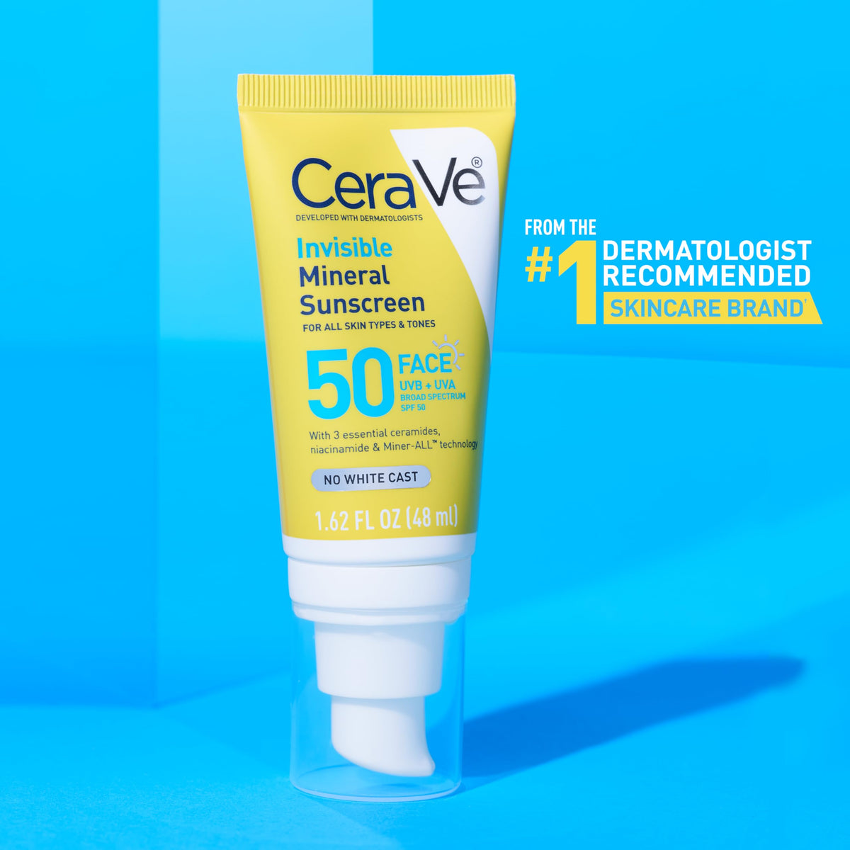 CeraVe Invisible Mineral Sunscreen SPF 50, Face Sunscreen, 1.62oz