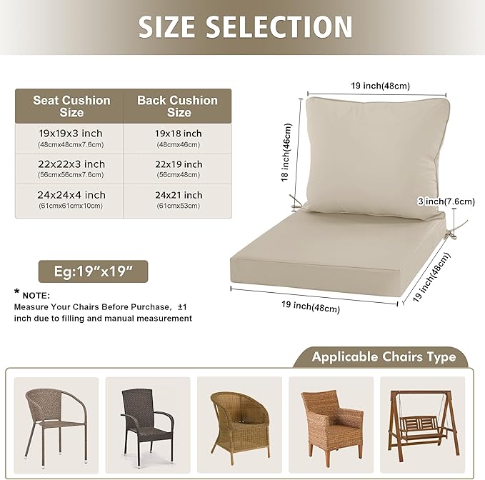 24"x24" Outdoor Cushion for Patio Furniture – Water-Repellent & Fade-Resistant Patio Chair Cushion for Garden, Deck, or Porch – Cream