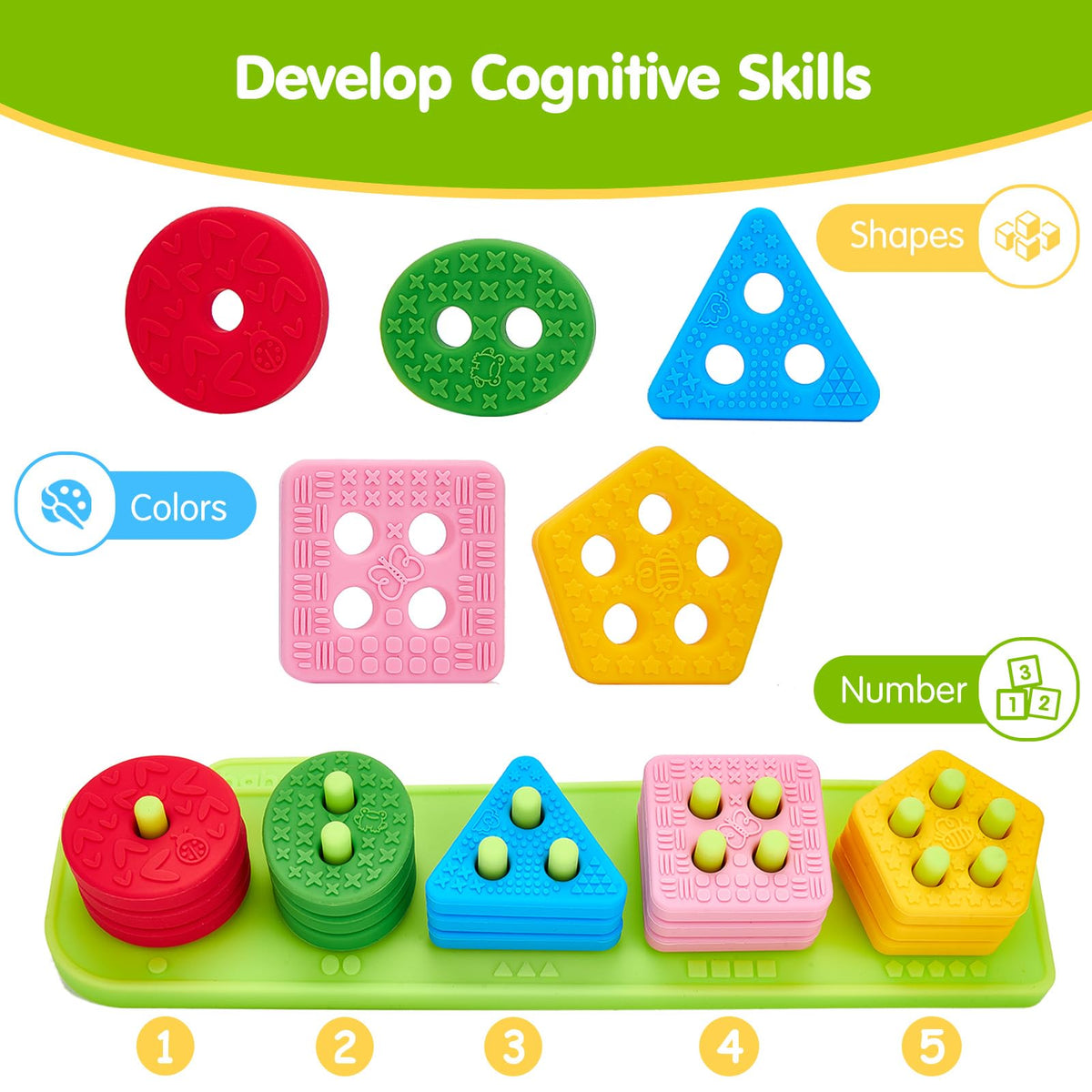 hahaland Silicone Sorting & Stacking Toys - Montessori Toys for 1 Year Old