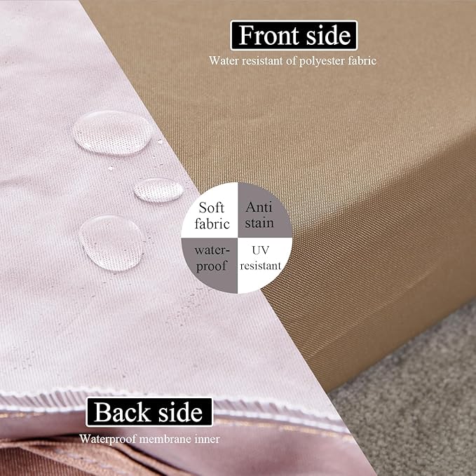 19 x 19 Inch Outdoor Seat Cushions for Patio Furniture with Non Slip and Ties Waterproof & UV Resistant Round Corner Outdoor Chair Cushions Replacement Set of 2, Khaki
