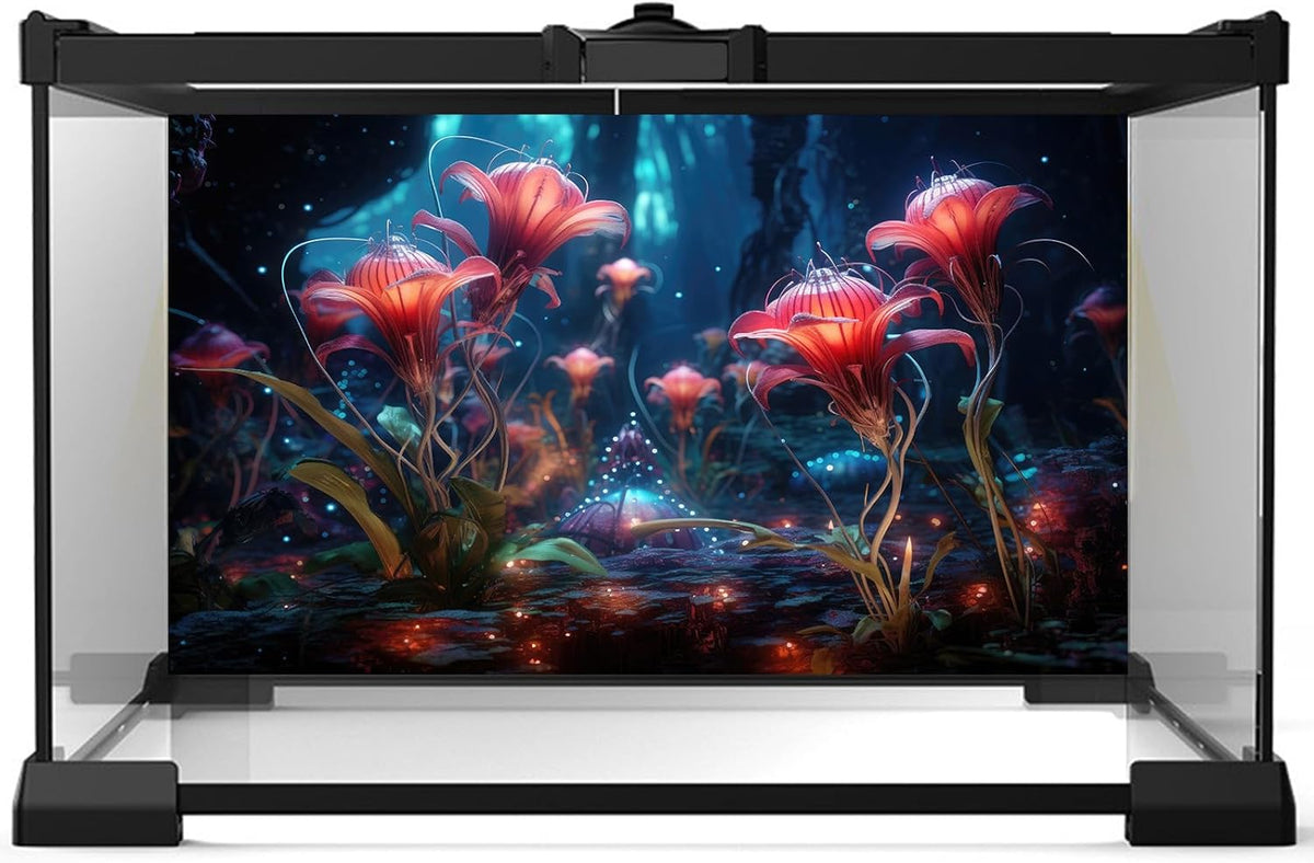 Aquarium Background Beautiful Red Translucent Flowers Terrarium Background Abstract Fantasy Plants Underwater World Tank Poster Glowing Flowers Foggy Forest Fish Tank Background Decors Vinyl 60x24in