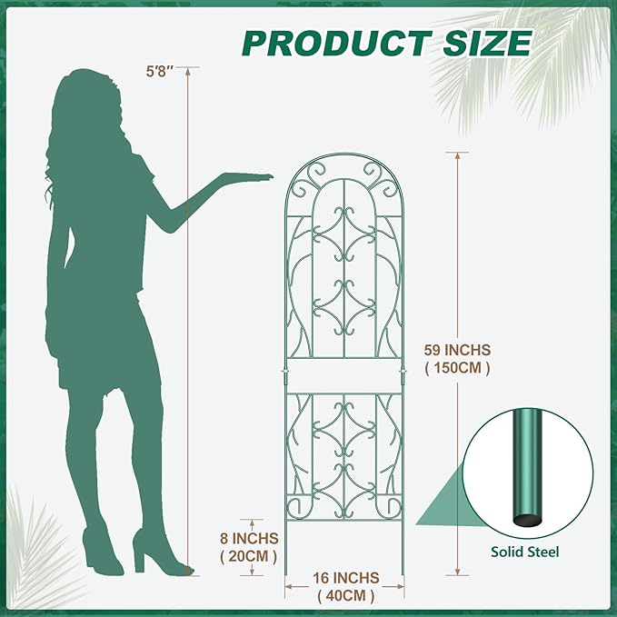 4 Pack Metal Garden Trellis for Climbing Plants,Green Metal Garden Trellis for Vines Plant Rose Vegetable Support,Large Decorative Outdoor Trellis
