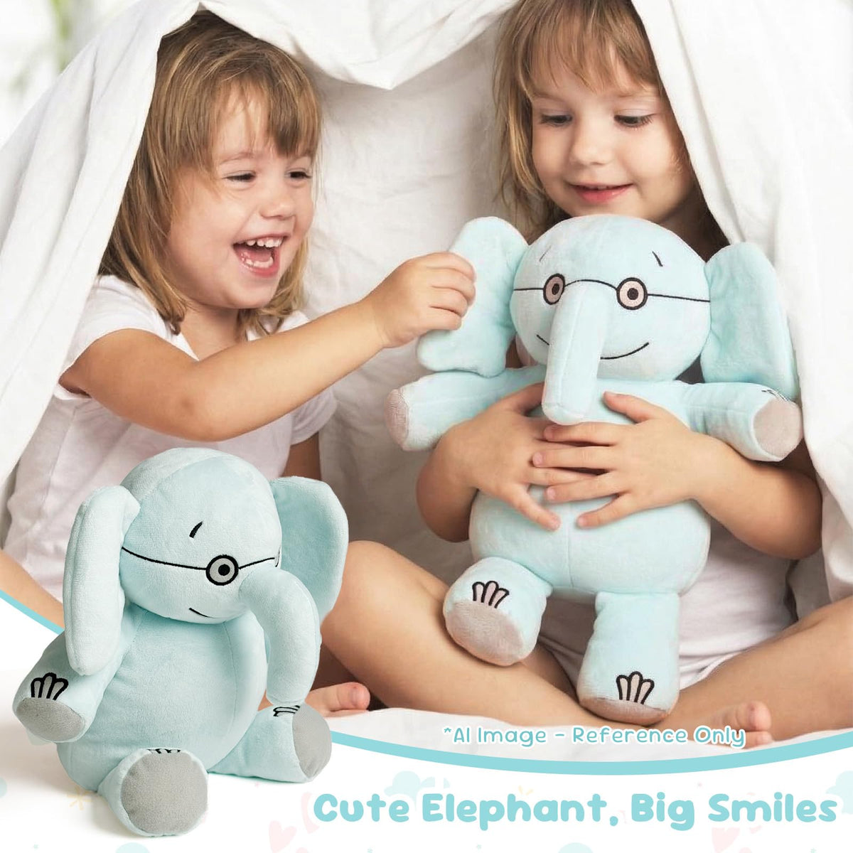 NUWDYSNN Blue Elephant and Pink Little Pig Plush Toy Reading Companions, Filled Animal Plush Toys Suitable as Children's and Home Decorations (Blue Elephant, 13inches)
