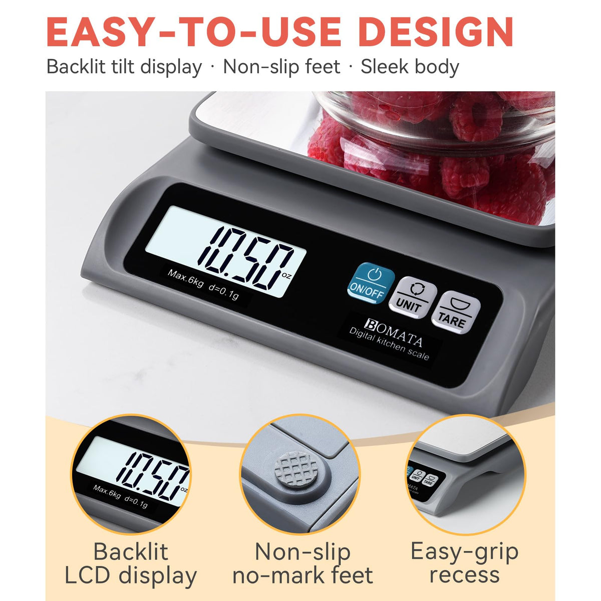 BOMATA 13lb/0.1g Precision Digital Food Scale for Kitchen, Grams and Ounces