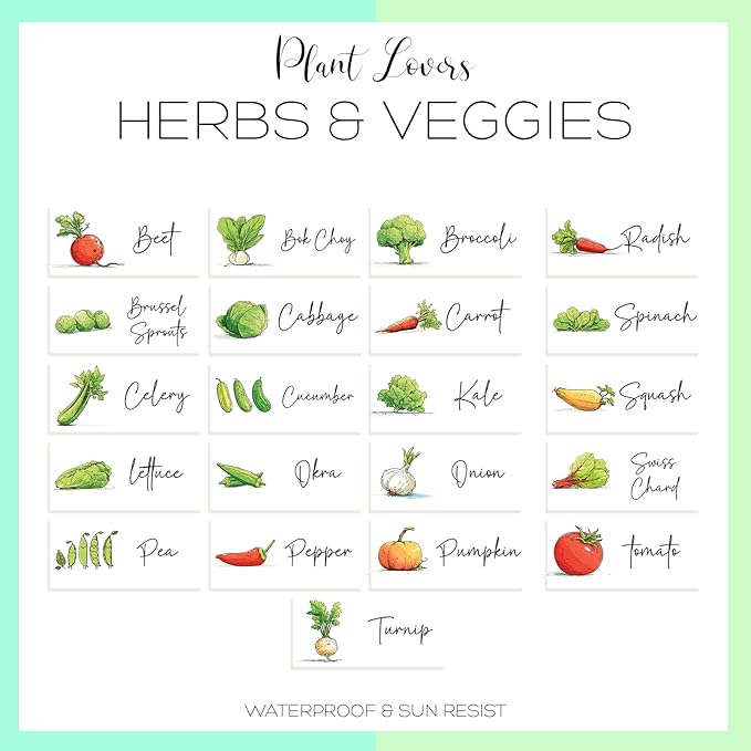 Herb Garden and Vegetable Label Signs - 100 PC Veggie Plastic Markers Stakes Picks Tags with 126 Cute Name Stickers Sign for Indoor Outdoor Potted Planter Planting Seed Nursery Bottle Supplies