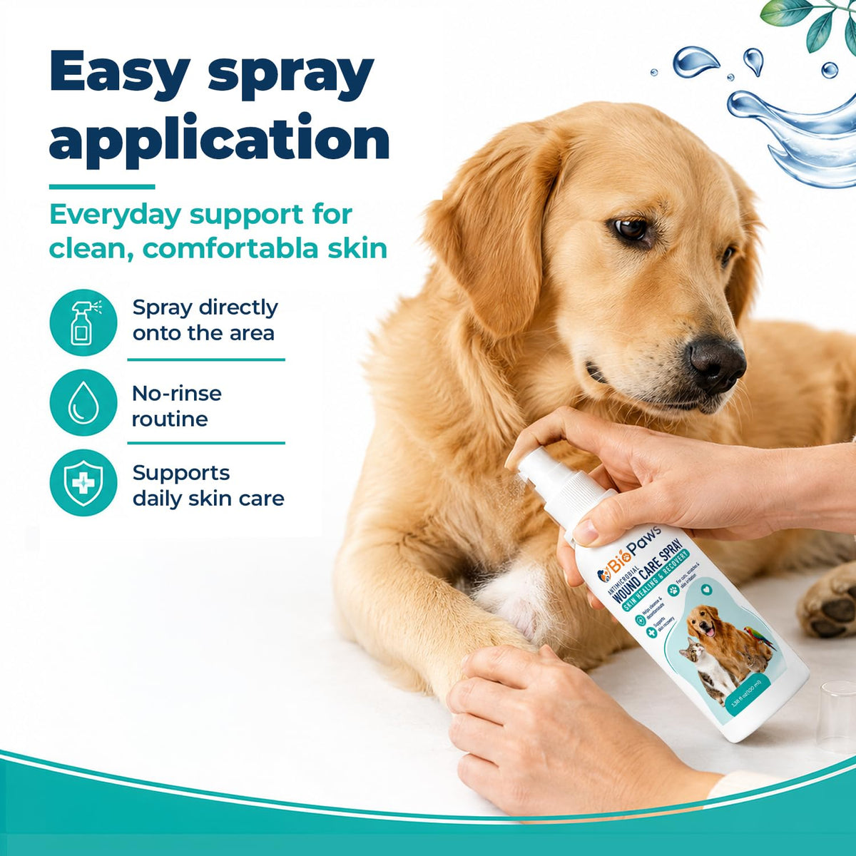 VİVAPEE Dog Wound Care Spray | Healing Aid and Skin Repair, Clean Wounds, Relieve Dog Skin Allergies, Safe for All Animals. 3.38 Ounces