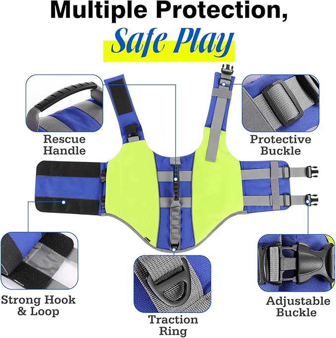 Pawaboo Dog Life Jacket - Reflective Safety Vest with Strong Buoyancy & Rescue Handle, Ripstop Dog Lifesaver for Swimming, Boating - Bright Yellow, S