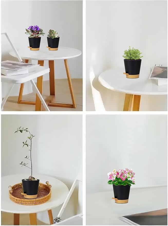 5 Pack 5 inch Self-Watering Pots, African Violets Planter with Drainage Holes and Reservoir, Black Brown Plastic Planter for Indoor Outdoor Plants Flowers and Houseplants black brown, 5 inch 5 pcs