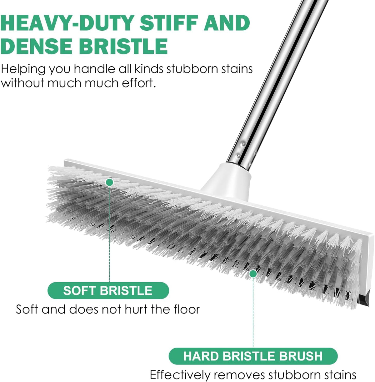 SetSail Upgraded Large 12 in Wide Floor Scrub Brush with 51-Inch Long Adjustable Handle 2 in 1 Scrape Brush Stiff Bristle Floor Scrubber for Cleaning Shower Bathroom Garage Kitchen Wall Deck Tub Tile