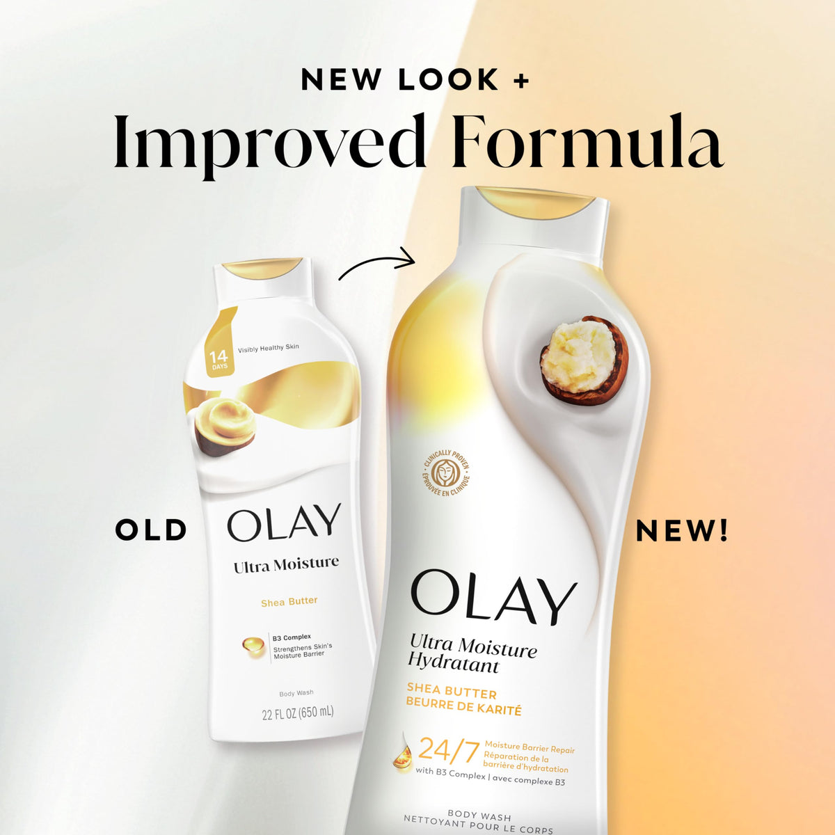 Olay Body Wash for Women, Ultra Moisture, 24hr Moisturizing, Hydrating & Refreshing, B3 Vitamin Complex, Free of Parabens & Phthalates, for All Skin Types, Shea Butter Scent, 22 fl oz (Pack of 4)