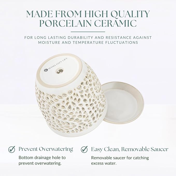 Elegant Orchid Pot with Holes, Large 6.5 inch Premium Porcelain Ceramic Orchid Pot for Repotting, Durable Ceramic Planter with Removable Saucer for Easy Drain, Planter Gifts for Moms
