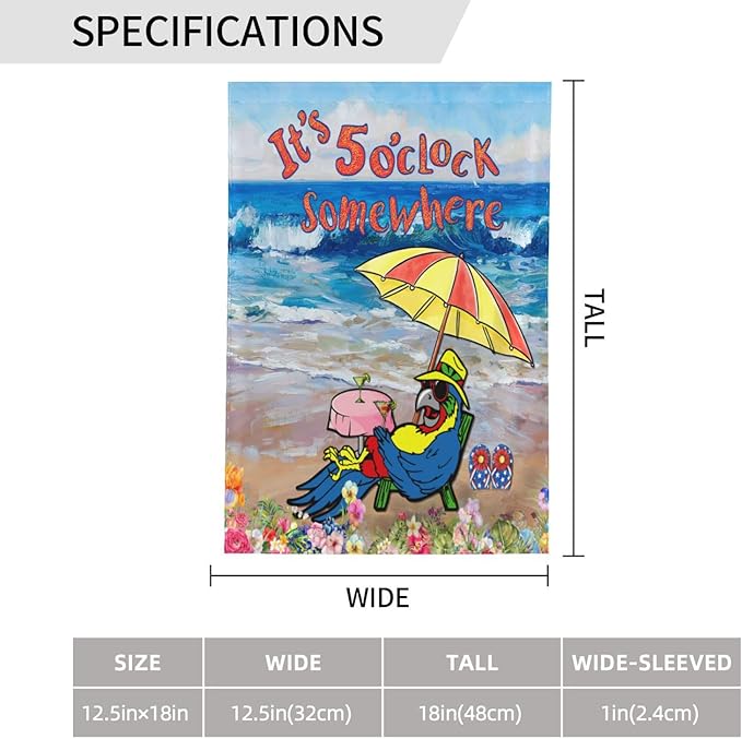 It'S 5 O'Clock Somewhere Garden Flag 12x18 Inch Outdoor Decoration Banner Spring Summer Tropical Beach House Flags Yard Farmhouse Garden Deco Indoor Sign