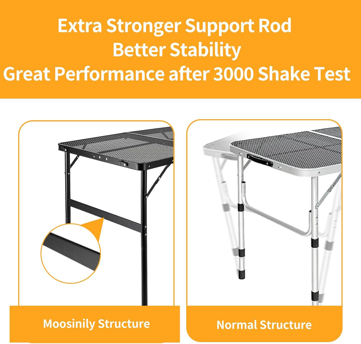 Camping Table 3FT Grill Table Foldable Folding Picnic Portable Stand Mesh 2 Height Adjustable Outdoor Card BBQ RV Black 35.5×23.6 ×26 inch